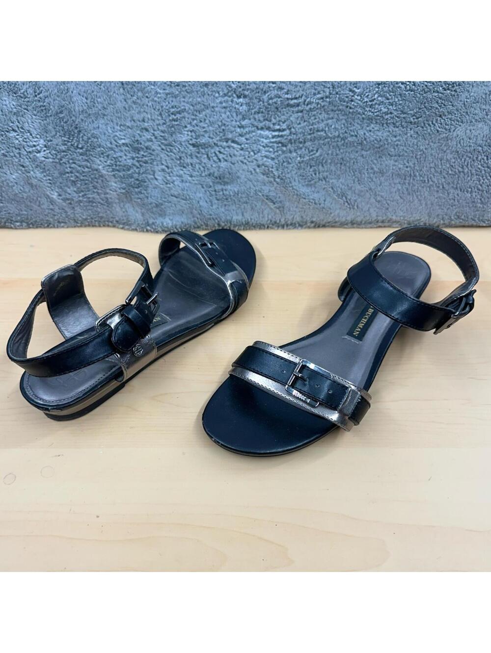 Dana Buchman Black and Silver Metallic Sandals Minimalist